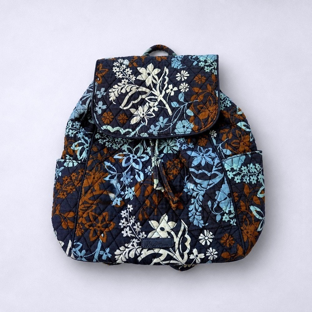 Vera Bradley Quilted Retired Java Blue Floral Backpack Women Small Excellent